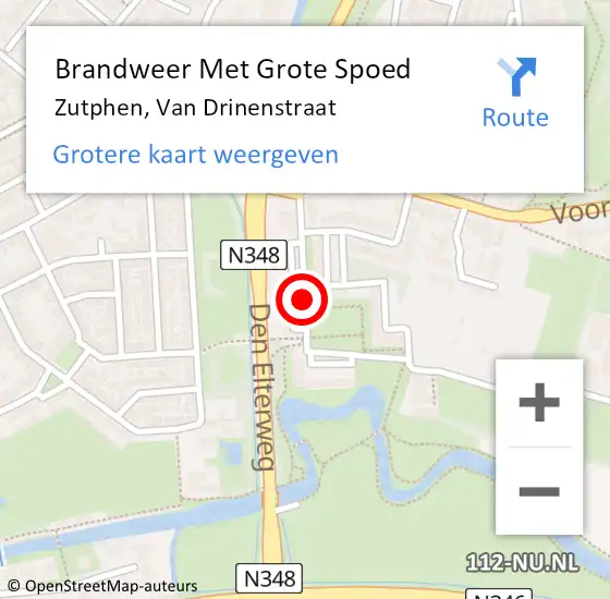 Locatie op kaart van de 112 melding: Brandweer Met Grote Spoed Naar Zutphen, Van Drinenstraat op 29 maart 2021 16:41