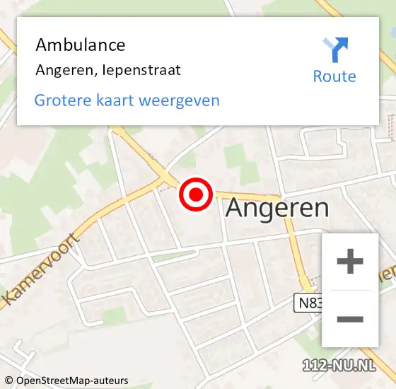 Locatie op kaart van de 112 melding: Ambulance Angeren, Iepenstraat op 29 maart 2021 17:00