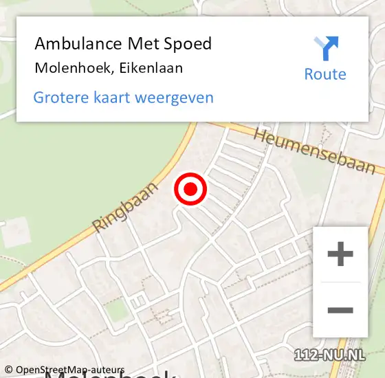 Locatie op kaart van de 112 melding: Ambulance Met Spoed Naar Molenhoek, Eikenlaan op 29 maart 2021 20:13