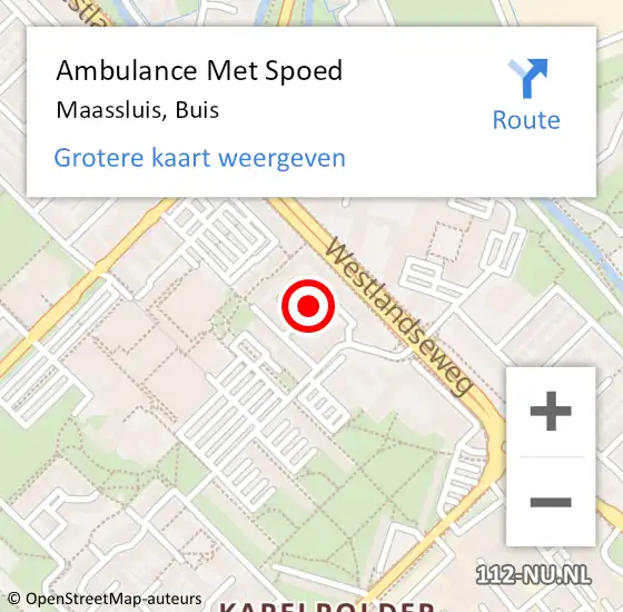 Locatie op kaart van de 112 melding: Ambulance Met Spoed Naar Maassluis, Buis op 29 maart 2021 20:26