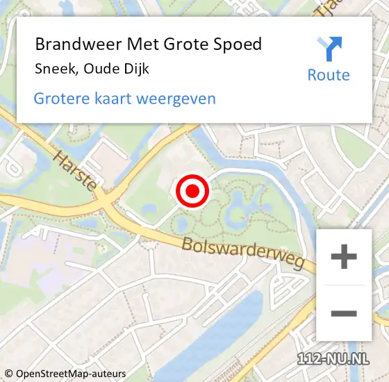 Locatie op kaart van de 112 melding: Brandweer Met Grote Spoed Naar Sneek, Oude Dijk op 29 maart 2021 22:47