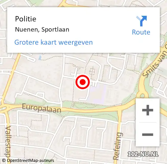 Locatie op kaart van de 112 melding: Politie Nuenen, Sportlaan op 30 maart 2021 08:53