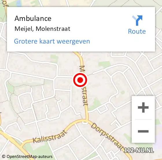 Locatie op kaart van de 112 melding: Ambulance Meijel, Molenstraat op 6 juni 2014 12:24