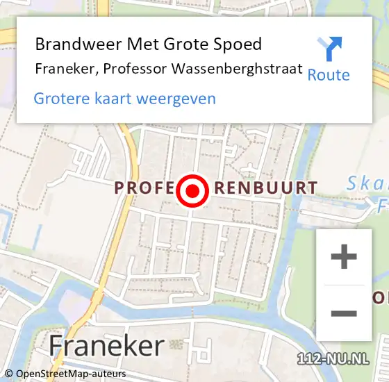 Locatie op kaart van de 112 melding: Brandweer Met Grote Spoed Naar Franeker, Professor Wassenberghstraat op 30 maart 2021 09:17