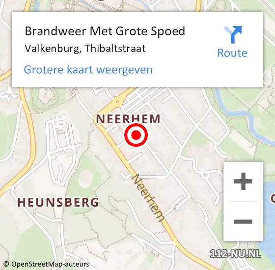 Locatie op kaart van de 112 melding: Brandweer Met Grote Spoed Naar Valkenburg, Thibaltstraat op 30 maart 2021 09:50