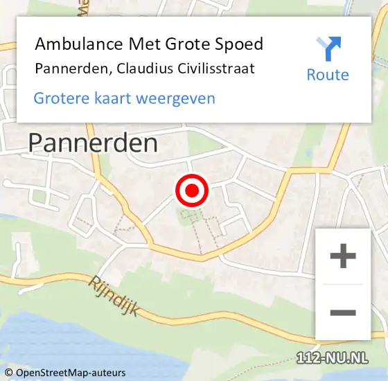 Locatie op kaart van de 112 melding: Ambulance Met Grote Spoed Naar Pannerden, Claudius Civilisstraat op 30 maart 2021 10:00