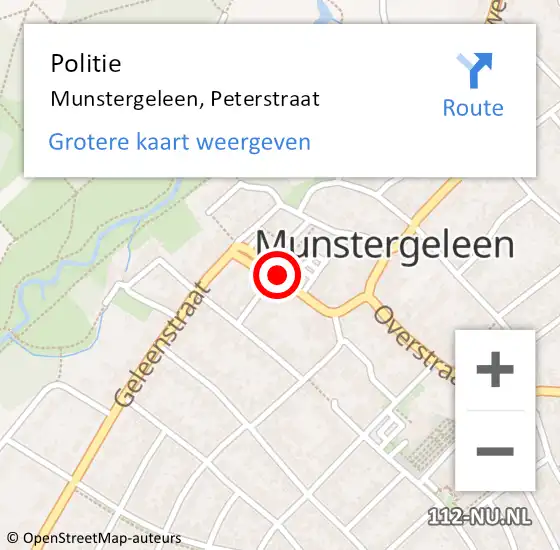 Locatie op kaart van de 112 melding: Politie Munstergeleen, Peterstraat op 30 maart 2021 13:38