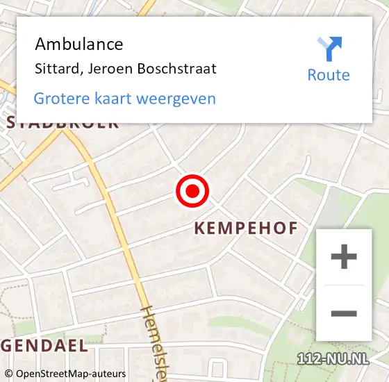 Locatie op kaart van de 112 melding: Ambulance Sittard, Jeroen Boschstraat op 6 juni 2014 12:52