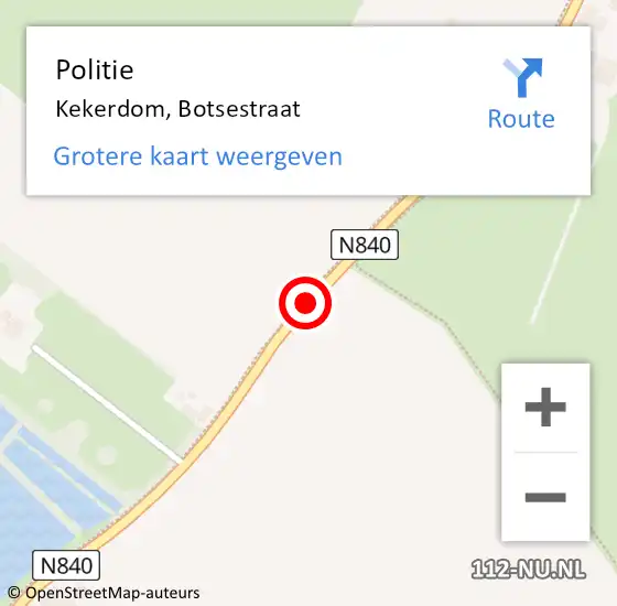 Locatie op kaart van de 112 melding: Politie Kekerdom, Botsestraat op 30 maart 2021 15:50