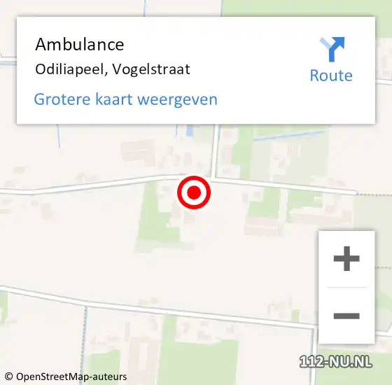 Locatie op kaart van de 112 melding: Ambulance Odiliapeel, Vogelstraat op 6 juni 2014 13:05