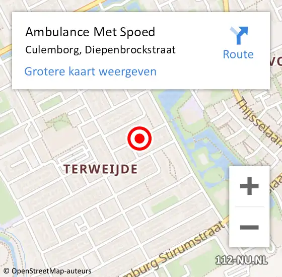 Locatie op kaart van de 112 melding: Ambulance Met Spoed Naar Culemborg, Diepenbrockstraat op 30 maart 2021 15:56