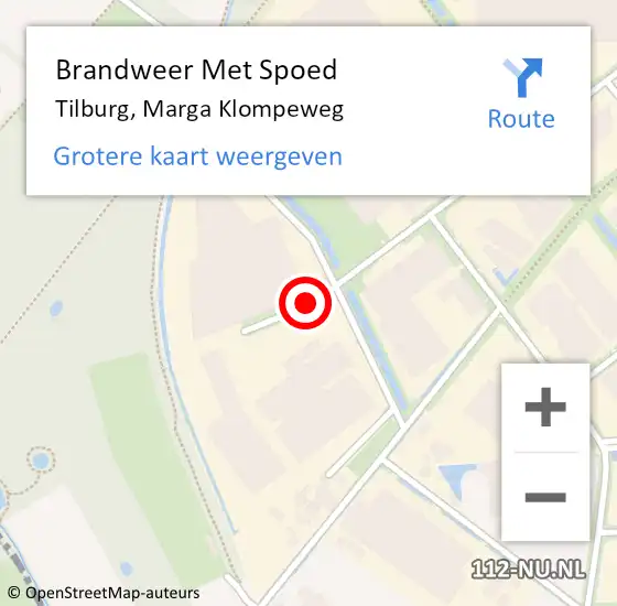 Locatie op kaart van de 112 melding: Brandweer Met Spoed Naar Tilburg, Marga Klompeweg op 30 maart 2021 16:34