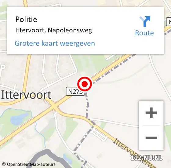 Locatie op kaart van de 112 melding: Politie Ittervoort, Napoleonsweg op 30 maart 2021 16:43