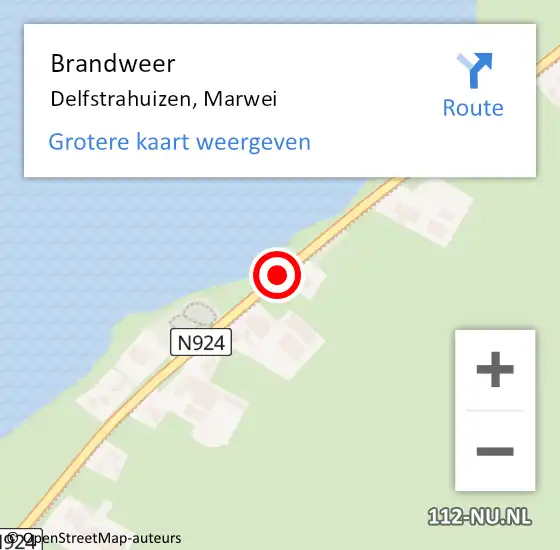 Locatie op kaart van de 112 melding: Brandweer Delfstrahuizen, Marwei op 30 maart 2021 16:58