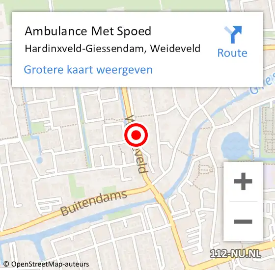 Locatie op kaart van de 112 melding: Ambulance Met Spoed Naar Hardinxveld-Giessendam, Weideveld op 30 maart 2021 17:01