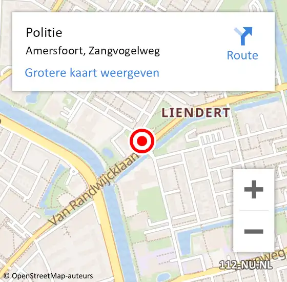 Locatie op kaart van de 112 melding: Politie Amersfoort, Zangvogelweg op 30 maart 2021 17:25