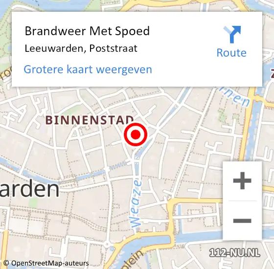 Locatie op kaart van de 112 melding: Brandweer Met Spoed Naar Leeuwarden, Poststraat op 30 maart 2021 18:03