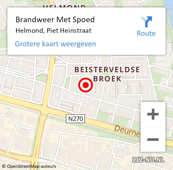 Locatie op kaart van de 112 melding: Brandweer Met Spoed Naar Helmond, Piet Heinstraat op 30 maart 2021 18:19