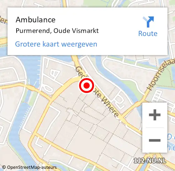 Locatie op kaart van de 112 melding: Ambulance Purmerend, Oude Vismarkt op 30 maart 2021 18:22
