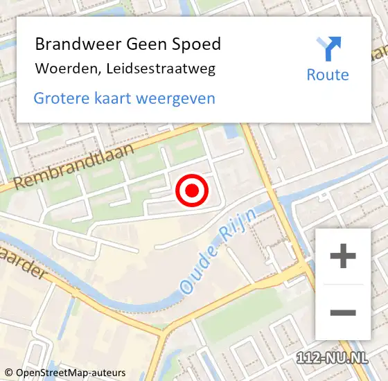 Locatie op kaart van de 112 melding: Brandweer Geen Spoed Naar Woerden, Leidsestraatweg op 30 maart 2021 18:59