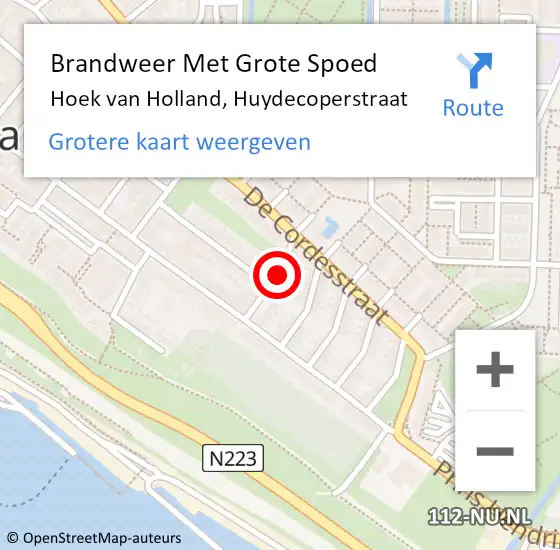 Locatie op kaart van de 112 melding: Brandweer Met Grote Spoed Naar Hoek van Holland, Huydecoperstraat op 30 maart 2021 23:27