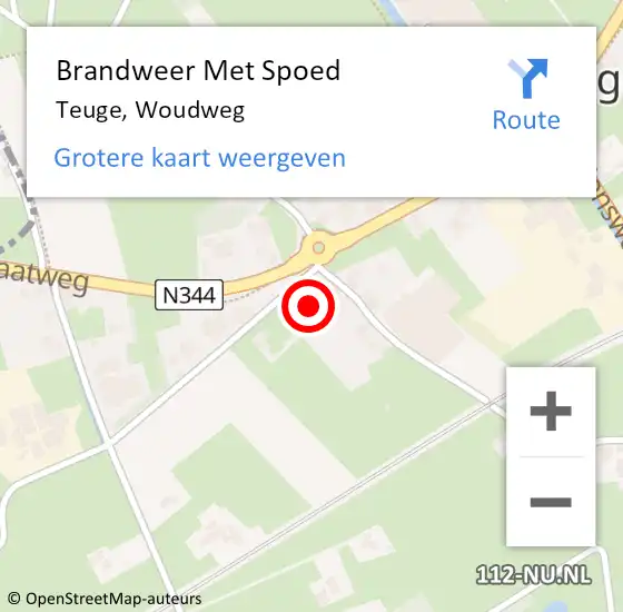 Locatie op kaart van de 112 melding: Brandweer Met Spoed Naar Teuge, Woudweg op 6 juni 2014 13:56