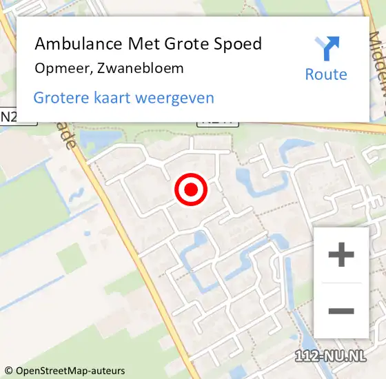 Locatie op kaart van de 112 melding: Ambulance Met Grote Spoed Naar Opmeer, Zwanebloem op 31 maart 2021 10:11