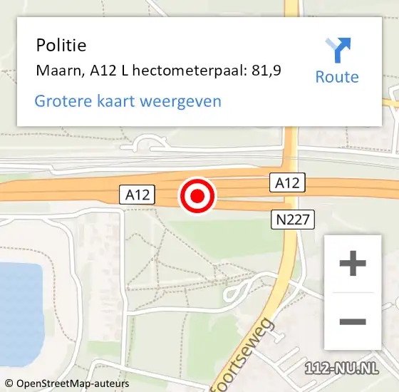 Locatie op kaart van de 112 melding: Politie Maarn, A12 L hectometerpaal: 81,9 op 4 oktober 2013 09:45