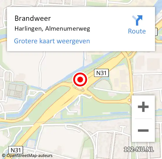 Locatie op kaart van de 112 melding: Brandweer Harlingen, Almenumerweg op 31 maart 2021 12:39