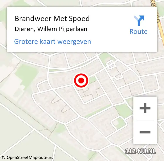 Locatie op kaart van de 112 melding: Brandweer Met Spoed Naar Dieren, Willem Pijperlaan op 31 maart 2021 14:48