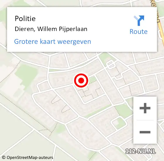 Locatie op kaart van de 112 melding: Politie Dieren, Willem Pijperlaan op 31 maart 2021 15:26