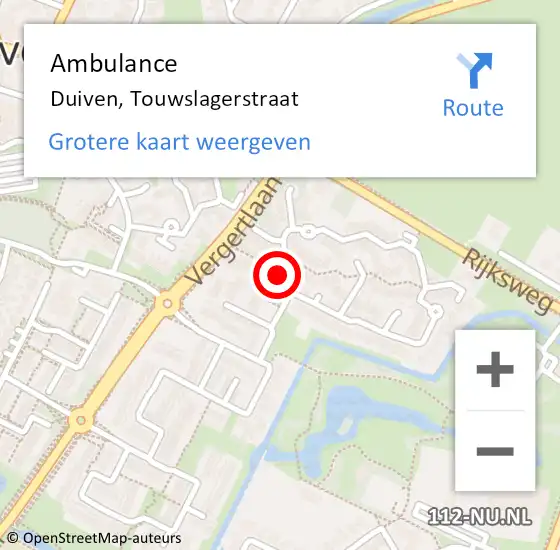 Locatie op kaart van de 112 melding: Ambulance Duiven, Touwslagerstraat op 31 maart 2021 17:07