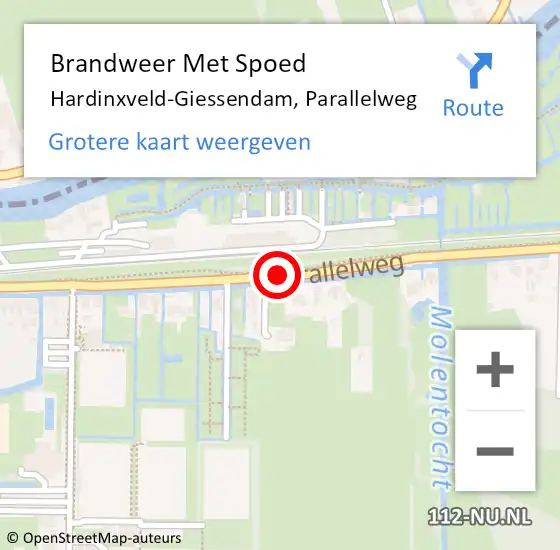 Locatie op kaart van de 112 melding: Brandweer Met Spoed Naar Hardinxveld-Giessendam, Parallelweg op 31 maart 2021 17:48