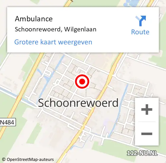 Locatie op kaart van de 112 melding: Ambulance Schoonrewoerd, Wilgenlaan op 6 juni 2014 14:51