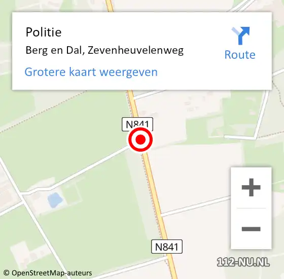 Locatie op kaart van de 112 melding: Politie Berg en Dal, Zevenheuvelenweg op 31 maart 2021 18:22