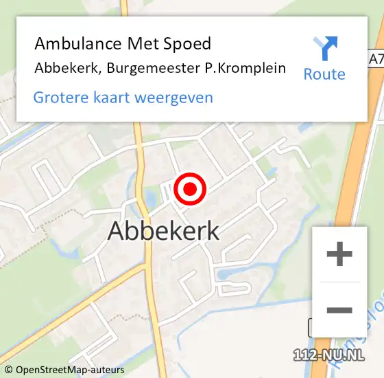 Locatie op kaart van de 112 melding: Ambulance Met Spoed Naar Abbekerk, Burgemeester P.Kromplein op 6 juni 2014 15:10