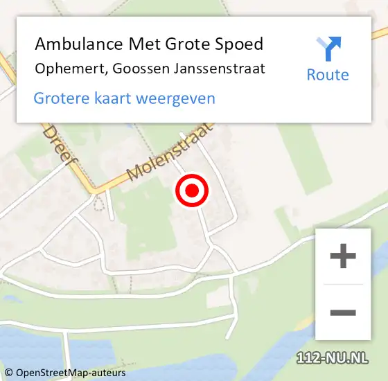 Locatie op kaart van de 112 melding: Ambulance Met Grote Spoed Naar Ophemert, Goossen Janssenstraat op 1 april 2021 04:43