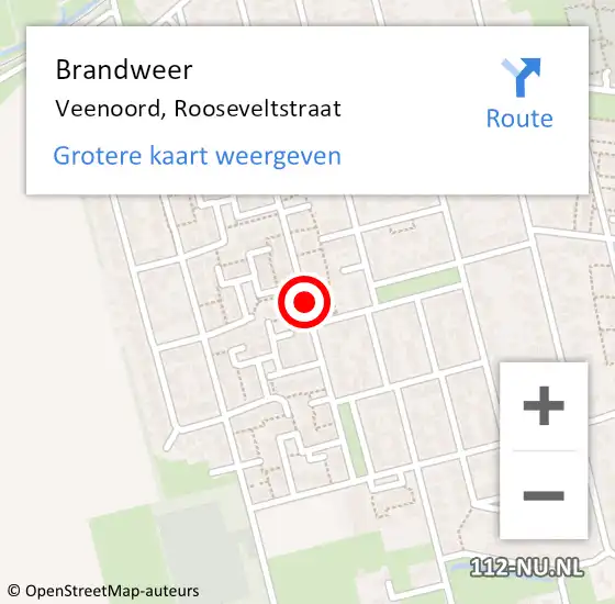 Locatie op kaart van de 112 melding: Brandweer Veenoord, Rooseveltstraat op 1 april 2021 06:36