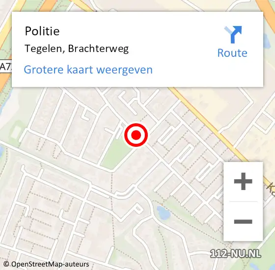 Locatie op kaart van de 112 melding: Politie Tegelen, Brachterweg op 1 april 2021 10:18