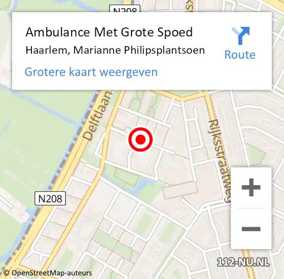 Locatie op kaart van de 112 melding: Ambulance Met Grote Spoed Naar Haarlem, Marianne Philipsplantsoen op 1 april 2021 10:43