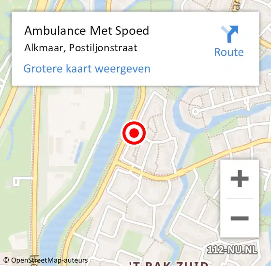 Locatie op kaart van de 112 melding: Ambulance Met Spoed Naar Alkmaar, Postiljonstraat op 1 april 2021 11:44