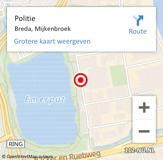 Locatie op kaart van de 112 melding: Politie Breda, Mijkenbroek op 1 april 2021 12:36