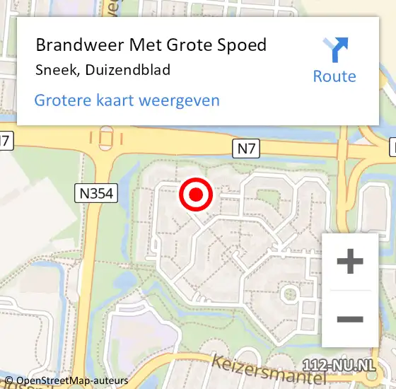 Locatie op kaart van de 112 melding: Brandweer Met Grote Spoed Naar Sneek, Duizendblad op 6 juni 2014 15:51