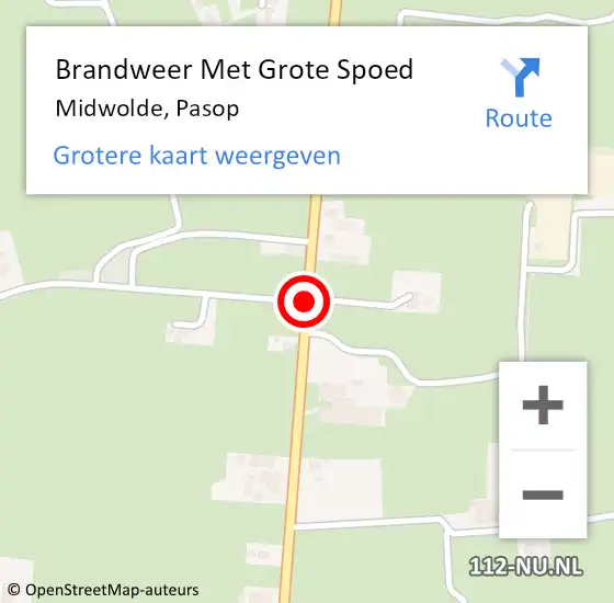 Locatie op kaart van de 112 melding: Brandweer Met Grote Spoed Naar Midwolde, Pasop op 1 april 2021 13:16