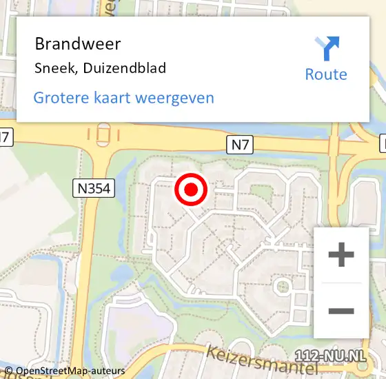 Locatie op kaart van de 112 melding: Brandweer Sneek, Duizendblad op 6 juni 2014 15:53