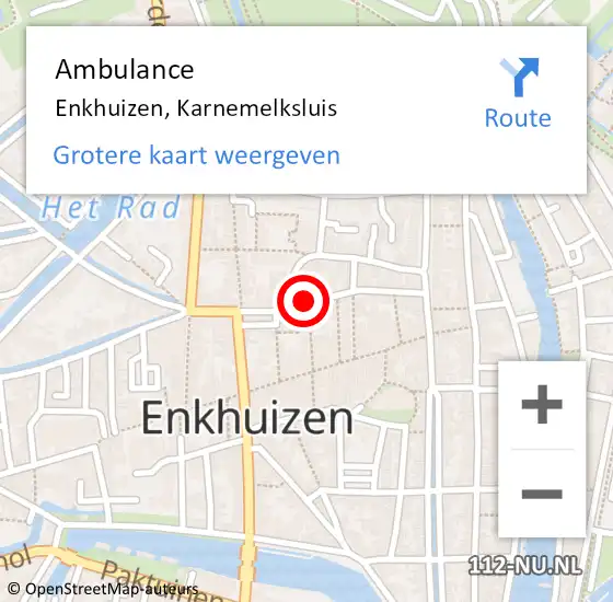 Locatie op kaart van de 112 melding: Ambulance Enkhuizen, Karnemelksluis op 1 april 2021 13:40