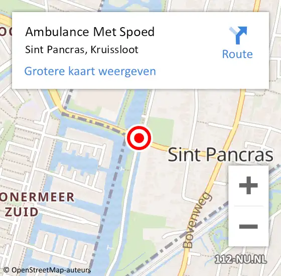 Locatie op kaart van de 112 melding: Ambulance Met Spoed Naar Sint Pancras, Kruissloot op 1 april 2021 13:46