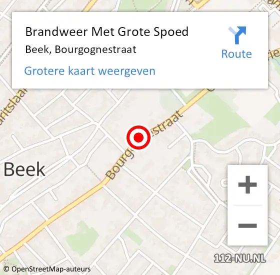 Locatie op kaart van de 112 melding: Brandweer Met Grote Spoed Naar Beek, Bourgognestraat op 1 april 2021 15:39