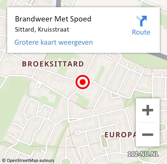 Locatie op kaart van de 112 melding: Brandweer Met Spoed Naar Sittard, Kruisstraat op 1 april 2021 18:02