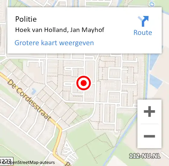 Locatie op kaart van de 112 melding: Politie Hoek van Holland, Jan Mayhof op 1 april 2021 18:22